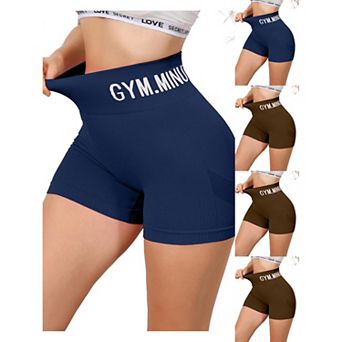 5 Packs Women's Letter Print Biker Short Pants Tummy Control High Waisted Workout Yoga Shorts