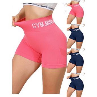5 Packs Women's Letter Print Biker Short Pants Tummy Control High Waisted Workout Yoga Shorts