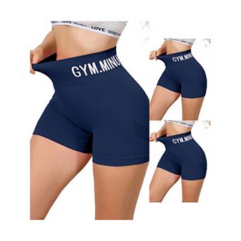 3 Packs Women's Letter Print Biker Short Pants Tummy Control High Waisted Workout Yoga Shorts