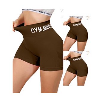 3 Packs Women's Letter Print Biker Short Pants Tummy Control High Waisted Workout Yoga Shorts