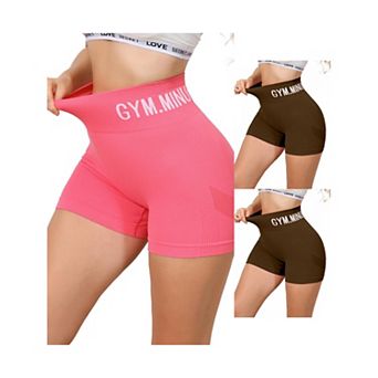 3 Packs Women's Letter Print Biker Short Pants Tummy Control High Waisted Workout Yoga Shorts