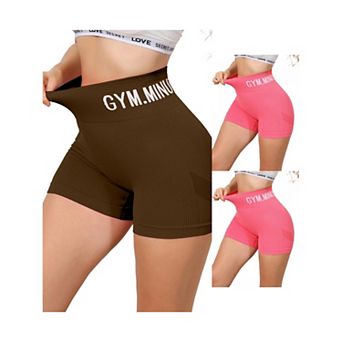 3 Packs Women's Letter Print Biker Short Pants Tummy Control High Waisted Workout Yoga Shorts