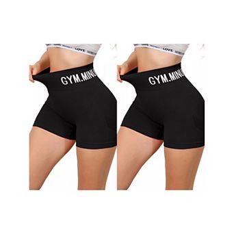 2 Packs Women's Letter Print Biker Short Pants Tummy Control High Waisted Workout Yoga Shorts