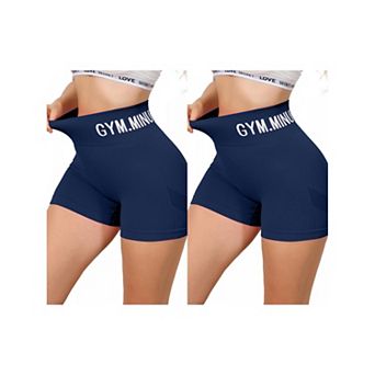 2 Packs Women's Letter Print Biker Short Pants Tummy Control High Waisted Workout Yoga Shorts
