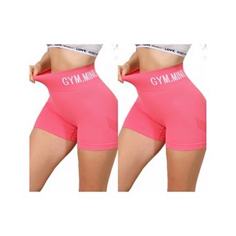 2 Packs Women's Letter Print Biker Short Pants Tummy Control High Waisted Workout Yoga Shorts