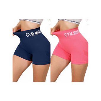 2 Packs Women's Letter Print Biker Short Pants Tummy Control High Waisted Workout Yoga Shorts