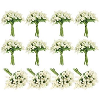 12 Pack Mini Artificial Pip Berry Picks Bunch, Fruit Flower Stamens for Craft DIY Wreaths Decoration