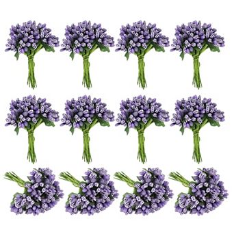 12 Pack Mini Artificial Pip Berry Picks Bunch, Fruit Flower Stamens for Craft DIY Wreaths Decoration