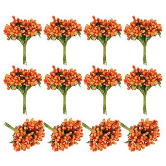 12 Pack Mini Artificial Pip Berry Picks Bunch, Fruit Flower Stamens for Craft DIY Wreaths Decoration