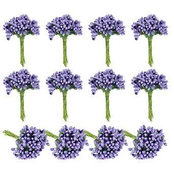 12 Pack Mini Artificial Pip Berry Picks Bunch, Fruit Flower Stamens for Craft DIY Wreaths Decoration