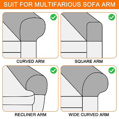 2 Pcs Stretch Armrest Covers, Anti-Slip Armchair Slipcover for Sofas, Couches & Recliners