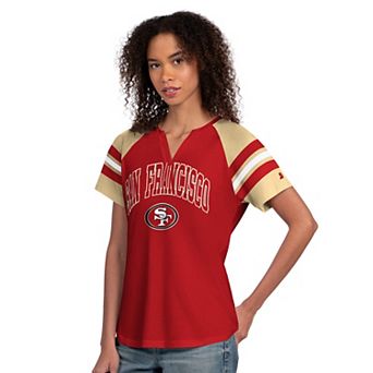 Women's Starter Scarlet San Francisco 49ers Game On Notch Neck Raglan T-Shirt