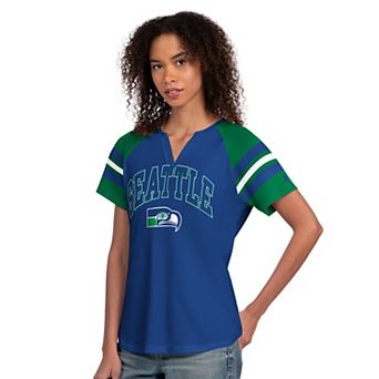 Women's Starter Royal Seattle Seahawks Game On Notch Neck Raglan T-Shirt