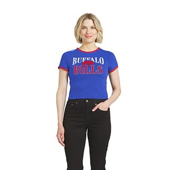 Women's WEAR by Erin Andrews Royal Buffalo Bills Cropped Throwback Ringer Baby T-Shirt