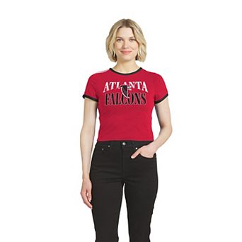 Women's WEAR by Erin Andrews Red Atlanta Falcons Cropped Throwback Ringer Baby T-Shirt