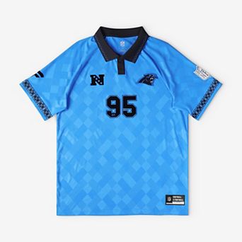 Youth Fanatics Blue Carolina Panthers Football x Football Collared Fan Top