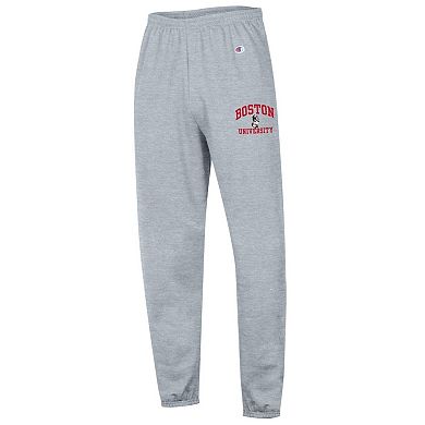 Men's Champion Heather Gray Boston University Powerblend Fleece Team Sweatpants