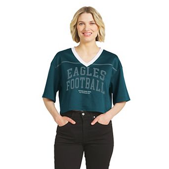 Women's WEAR by Erin Andrews Midnight Green Philadelphia Eagles Cropped Jersey T-Shirt