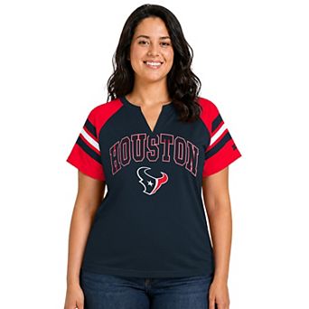 Women's Starter Navy Houston Texans Plus Size Game On Notch Neck Raglan T-Shirt