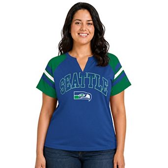 Women's Starter Royal Seattle Seahawks Plus Size Throwback Game On Notch Neck Raglan T-Shirt