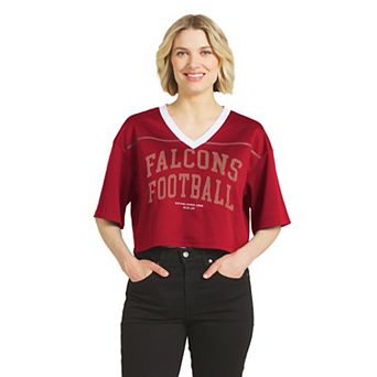 Women's WEAR by Erin Andrews Red Atlanta Falcons Cropped Jersey T-Shirt