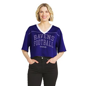 Women's WEAR by Erin Andrews Purple Baltimore Ravens Cropped Jersey T-Shirt
