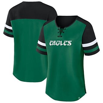 Women's Fanatics Kelly Green/Silver Philadelphia Eagles Plus Size Throwback Curl Route Lace-Up T-Shirt