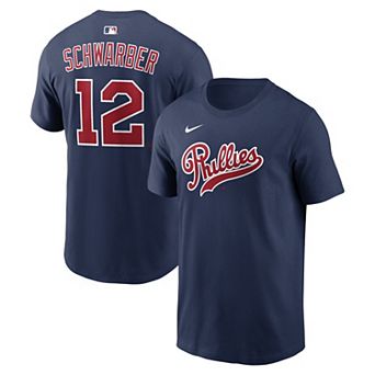 Men's Nike Kyle Schwarber Navy Philadelphia Phillies 2026 Field of Dreams Name & Number T-Shirt