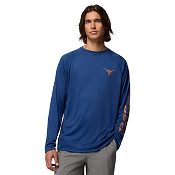 Men's Columbia Navy Texas Longhorns Terminal Tackle Omni-Shade Raglan Long Sleeve T-Shirt
