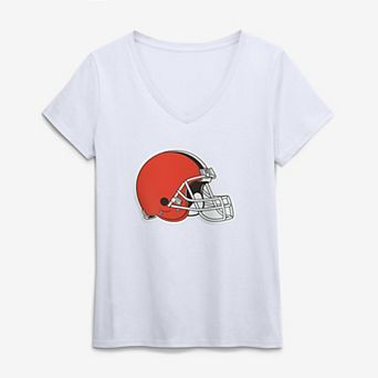 Women's Logo Athletic White Cleveland Browns Primary Logo V-Neck T-Shirt