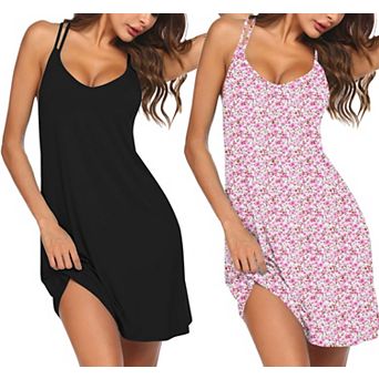 2 Pack Women Nightgown Racerback Sleeveless Sleep Dress