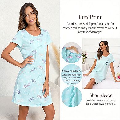 3 Pack Women's Nightgown Sleepwear Short Sleeves Print Sleepdress