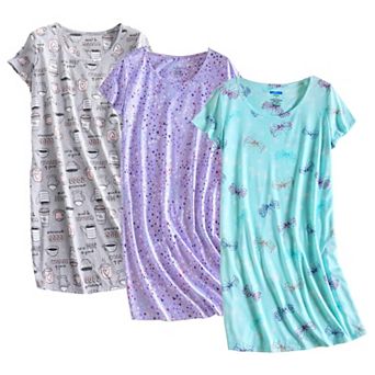 3 Pack Women's Nightgown Sleepwear Short Sleeves Print Sleepdress