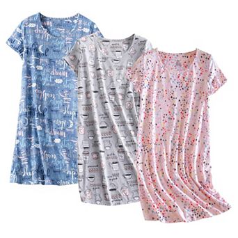 3 Pack Women's Nightgown Sleepwear Short Sleeves Print Sleepdress
