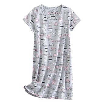 Women Nightgown Short Sleeve Casual Print Sleepdress