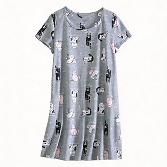 Women Nightgown Short Sleeve Casual Print Sleepdress