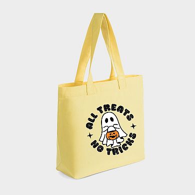 All Treats No Tricks Ghost Glitter - Zippered Canvas Tote