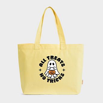 All Treats No Tricks Ghost Glitter - Zippered Canvas Tote
