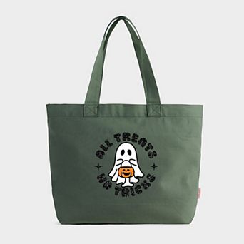 All Treats No Tricks Ghost Glitter - Zippered Canvas Tote