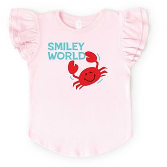 SmileyWorld Crabby - Girl's Flutter Sleeve Graphic T-Shirt