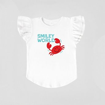 SmileyWorld Crabby - Girl's Flutter Sleeve Graphic T-Shirt