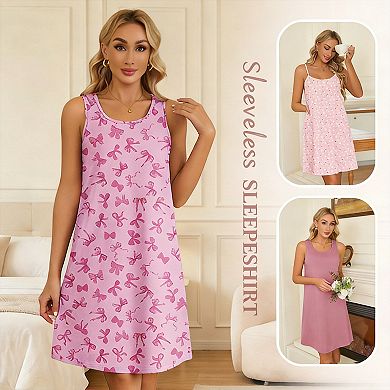 2 Pack Women Nightgowns Sleeveless Sleep Shirts Soft Chemise