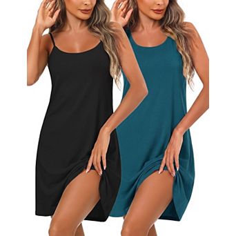 2 Pack Women Nightgowns Sleeveless Sleep Shirts Soft Chemise