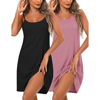 2 Pack Women Nightgowns Sleeveless Sleep Shirts Soft Chemise