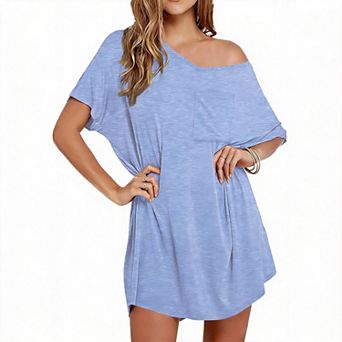 Women V Neck Nightgown Casual Sleepshirt Tshirt