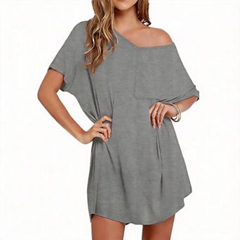 Women V Neck Nightgown Casual Sleepshirt Tshirt