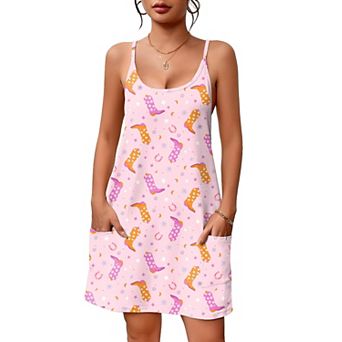 Nightgown Women Spaghetti Strap Pocket Sleepwear