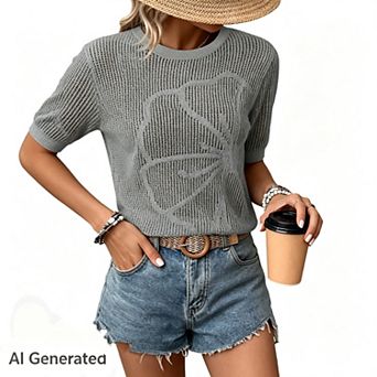 Womens Summer Short Sleeve Crochet Tops Hollow Out Floral Sweaters Beach Vacation Cruise Outfits