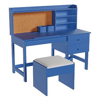 Adjustable Children's Desk and Chair Set - Wooden Study Table with Tiltable Desktop, Hutch, Drawers