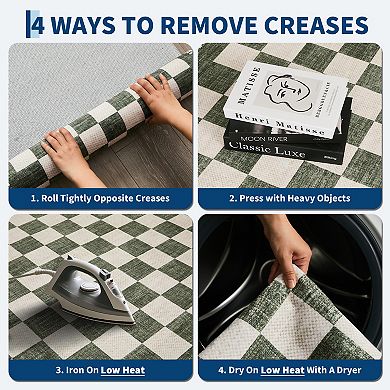 Geometric Checkered Washable Area Rug Modern Low Pile Non-Shedding Neutral Farmhouse Carpet